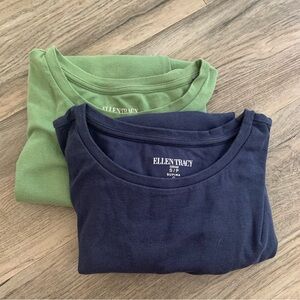 2 Ellen Tracy Navy Blue / Green Shirt Women’s Small S Supima Cotton Comfort Top